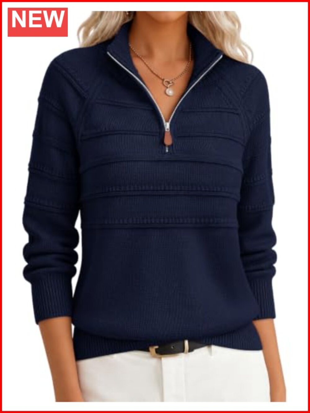 Women's Quarter Zip Pullover Sweater Stand Collar Ribbed Cuffs Knit